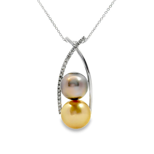 18K White Gold Multicolor Pearl Pendant Necklace