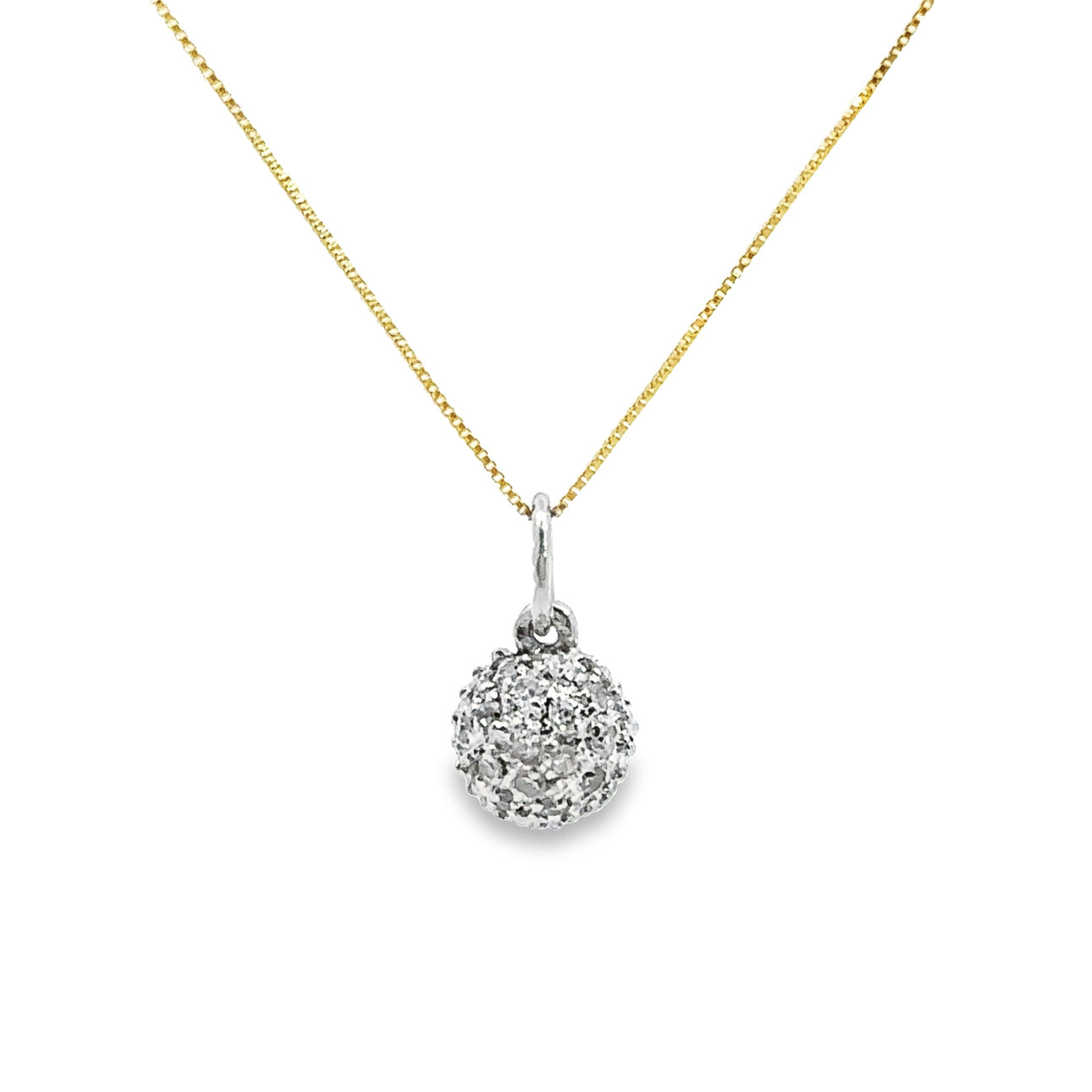 14K Yellow and White Gold Disco Ball Necklace