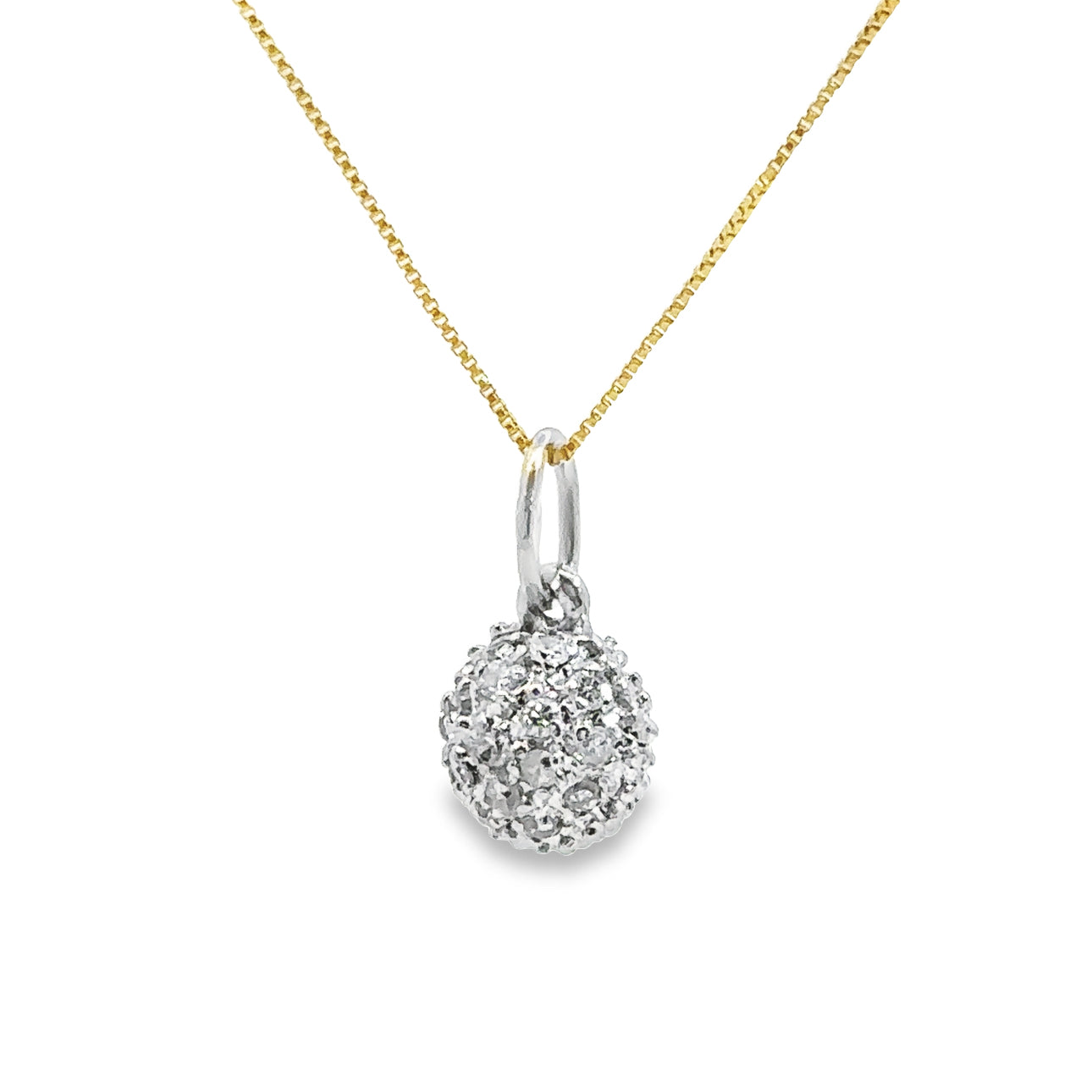 14K Yellow and White Gold Disco Ball Necklace