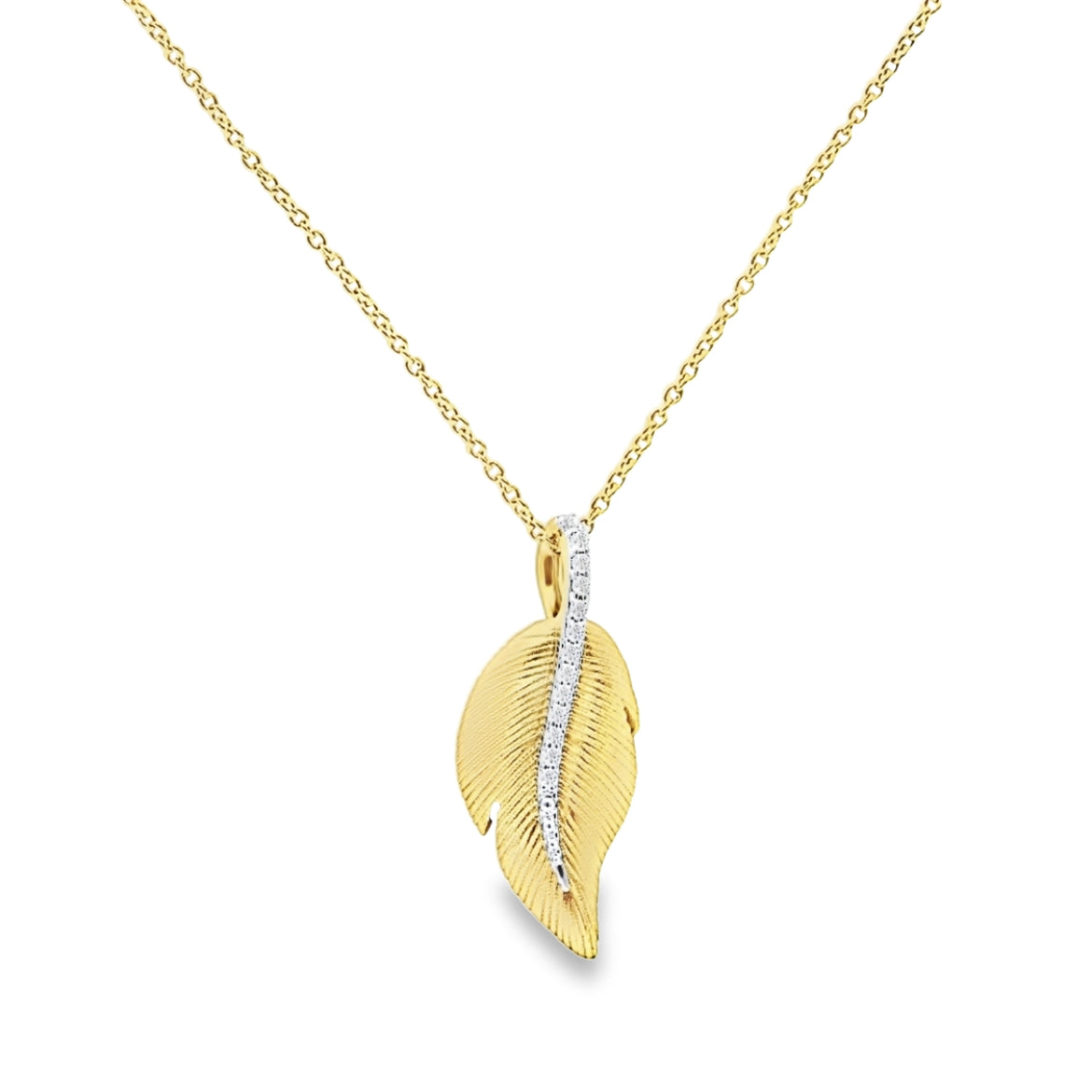 14K Yellow Gold Diamond Leaf Pendant Necklace