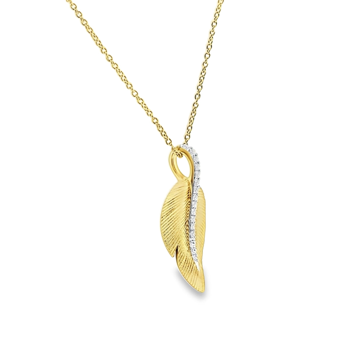 14K Yellow Gold Diamond Leaf Pendant Necklace