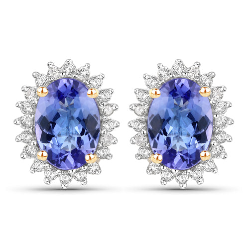 14K Yellow Gold Halo Tanzanite and Diamond Earrings