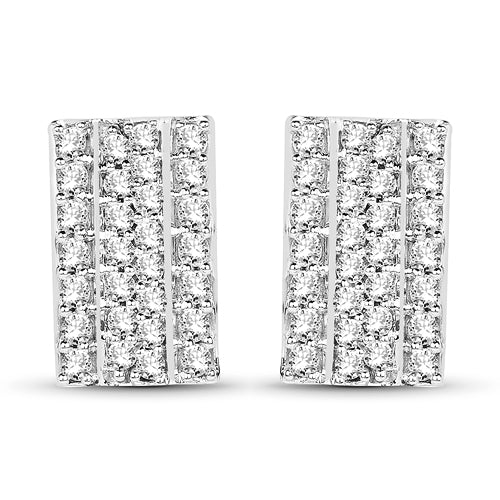 14K White Gold Rectangular Diamond Statement Earrings