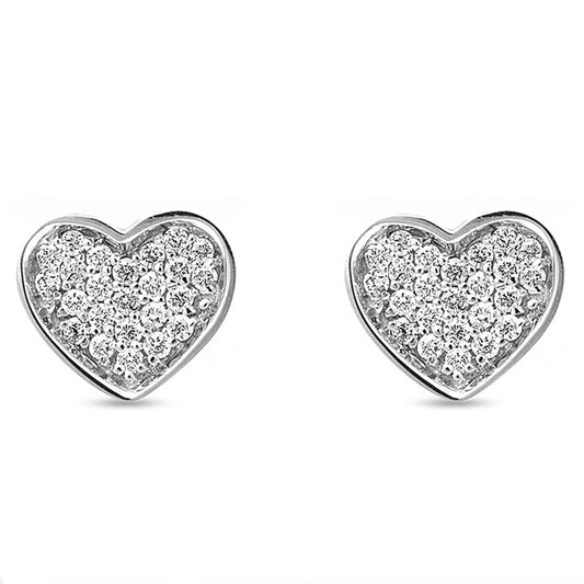 14K White Gold Heart Shaped Diamond Stud Earrings