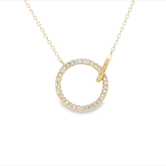 14K Yellow Gold Open Circle Diamond Pendant Necklace