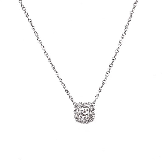 0.25 Cttw. 18K White Gold Pave Halo Diamond Pendant Necklace