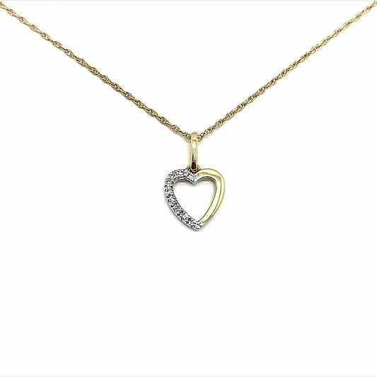 14K Yellow Gold Open Heart Diamond Pendant Necklace