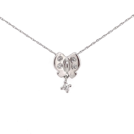 14K White Gold Butterfly Diamond Necklace