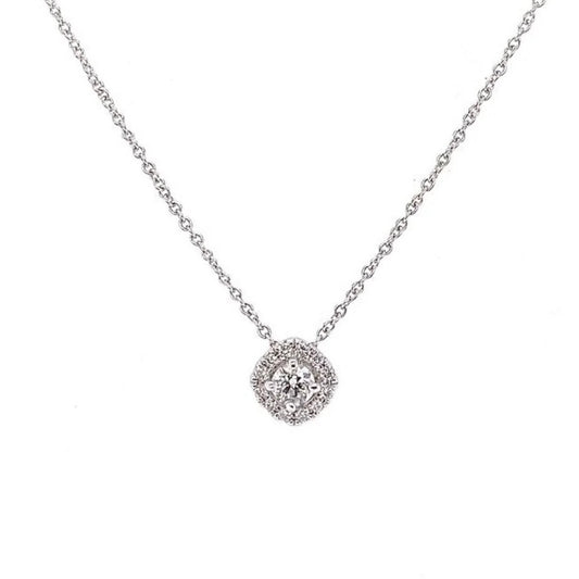 0.25 Cttw. 18K White Gold Pave Halo Diamond Pendant Necklace