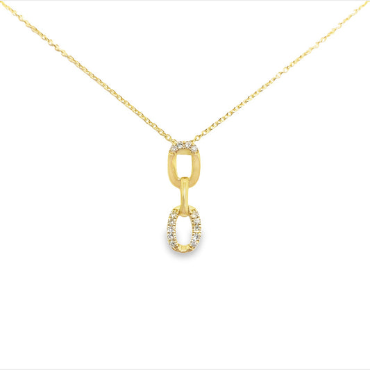 14K Yellow Gold Paperclip Diamond Pendant Necklace