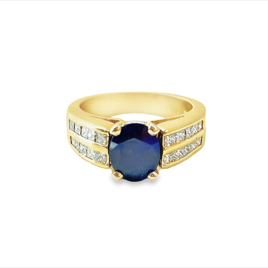 14K Yellow Gold Sapphire and Diamond Ring