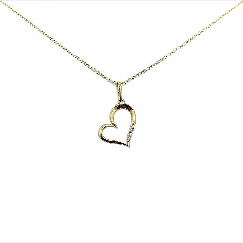 14K Yellow Gold Heart Diamond Pendant Necklace